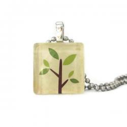 Cute Tree Pendant Square Glass Tile 20mm