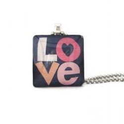 Funky Simple LOVE letters word Square Glass Tile Pendant